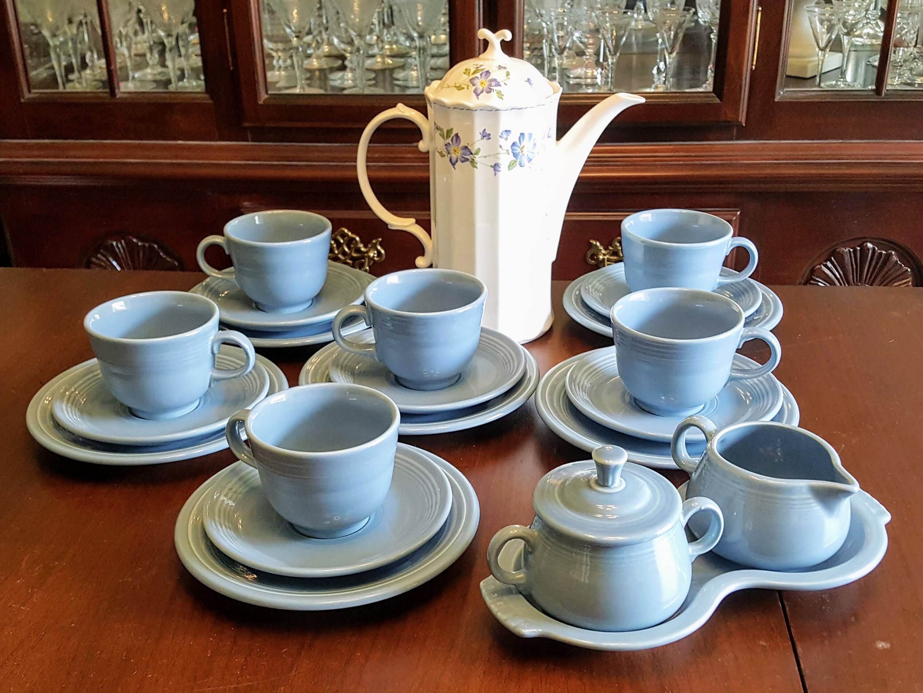 Vintage Mikasa Maxima Coffee Pot: Bone China Rotunda Blue Floral