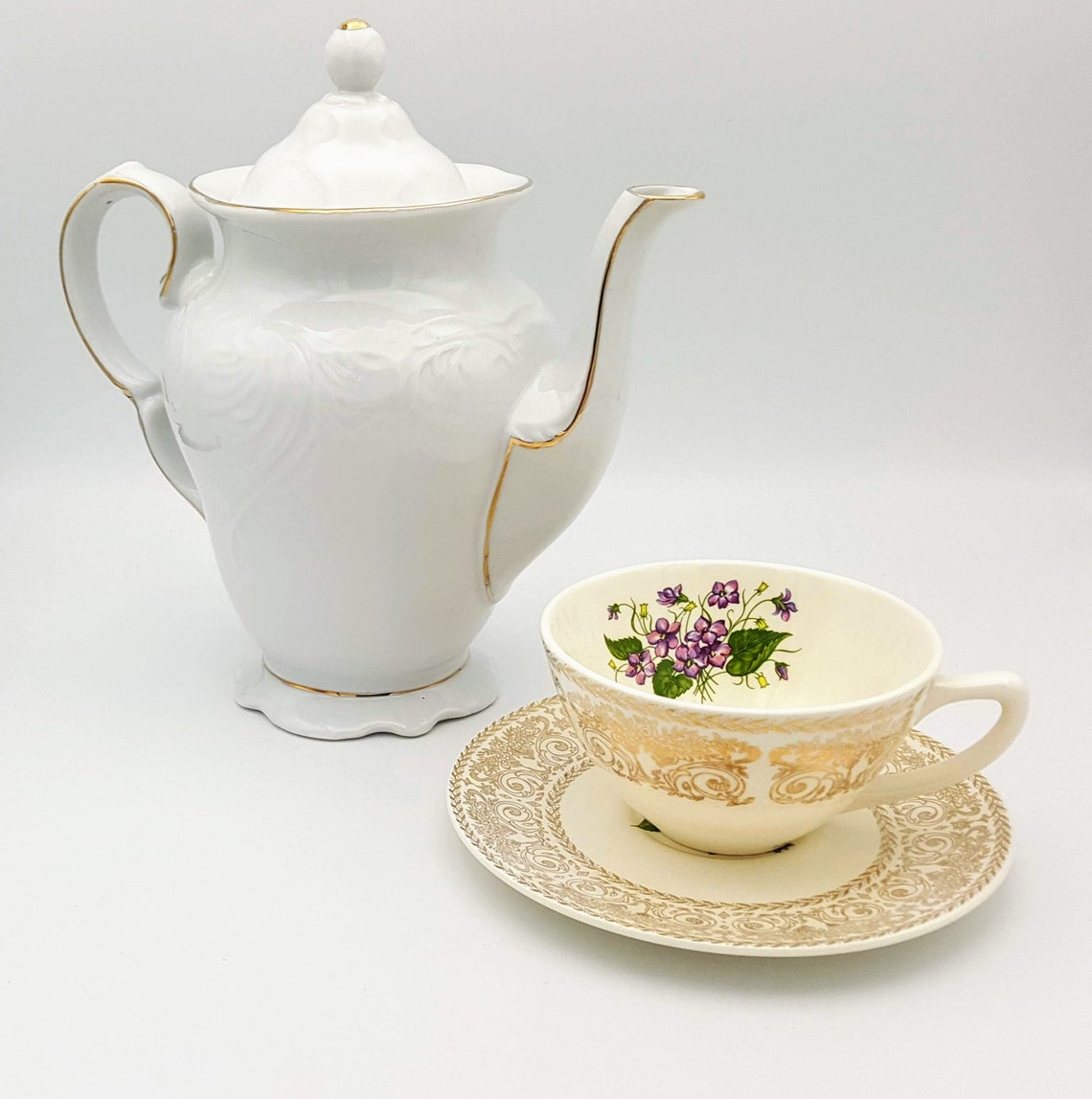 Tienshan 5 cup Elegance teapot coffee pot solid white gold rim Etsy