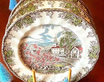 Johnson Brothers Friendly Village dinner plates The Village Green, Sugar Maples, The Lily Pond Made in England MINT condition