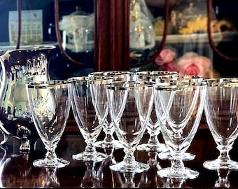 Crystal Iced Tea sets of stemware Fostoria Wedding Ring with Platinum Rim - Sets of 4; 2 sets available