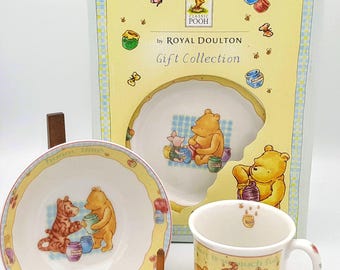 Nursery Set Winnie The Pooh Royal Doulton Children 3 piece Classic bowl cup plate  BOX Vintage Milne Disney shower birthday christening gift