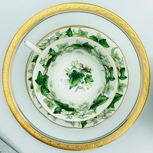 Royal Albert Ivy Lea Teacup Saucer: Vintage Bone China, 22kt Gold