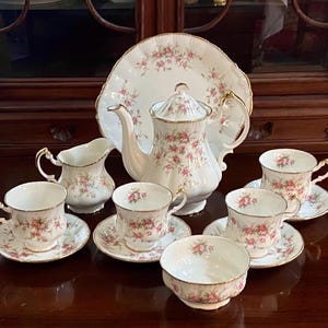 Paragon Victoriana Rose Tea Set: 22 kt Gold Bone China, complete 12-Piece; vintage pieces