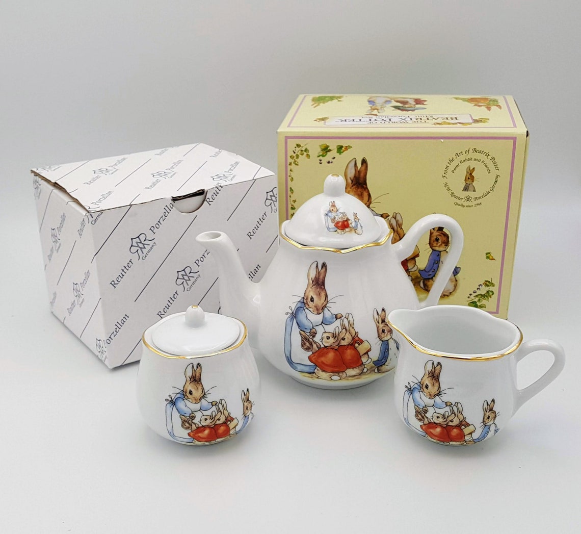 BOXED Reutter Peter Rabbit Teapot Creamer Sugar Tea Set Gold Etsy