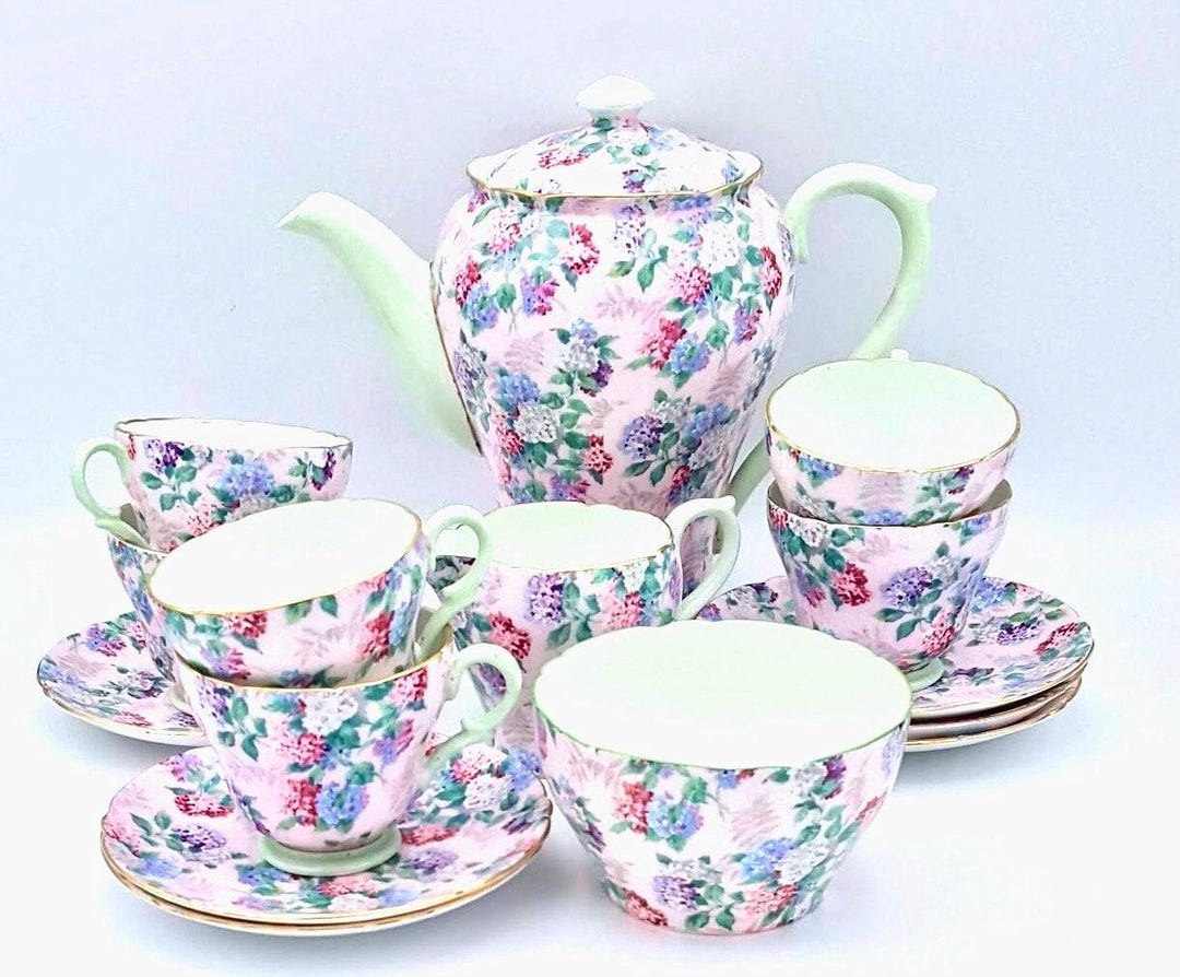 TEA@　0527 Tea Set 6 Shelley Summer Glory Chintz Teapot Sugar Creamer