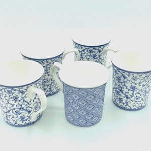 Queens Blue Story Fine Bone China Mug: Arabesque, Stucco, Classical, Victorian Calico