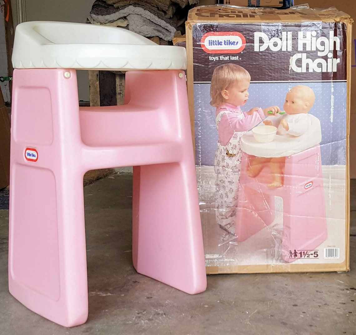 Vintage Little Tikes Doll High Chair Pink White Original Box Etsy