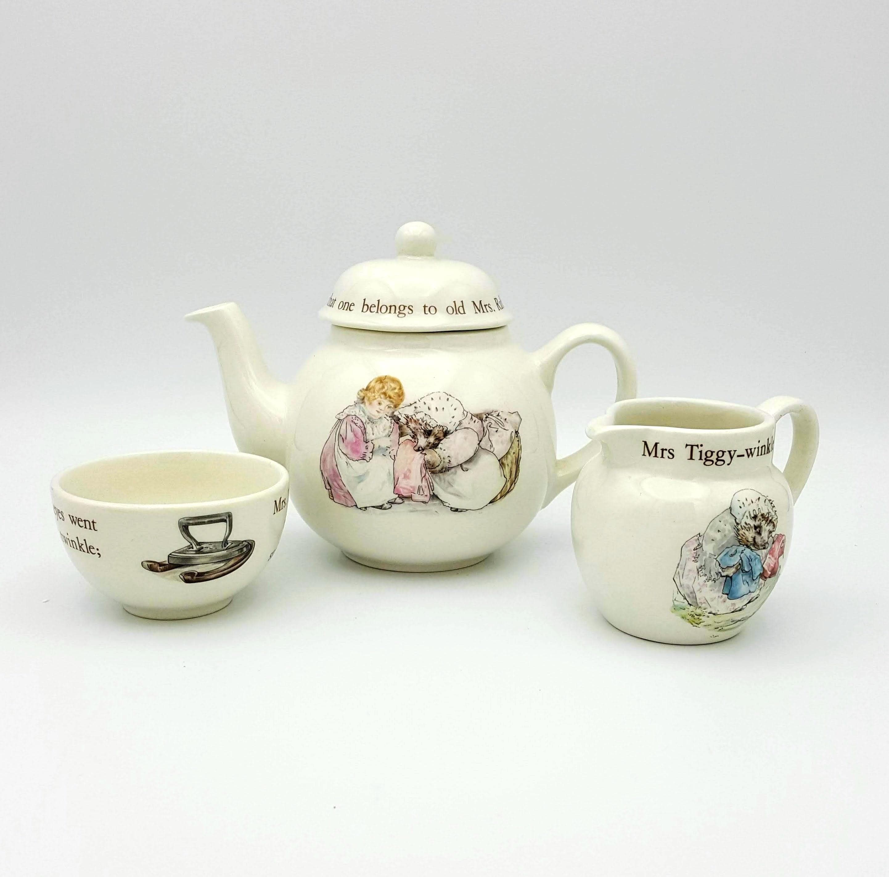 Vintage Wedgwood Mrs. Tiggy-winkle Tea Set: 10-piece Fine Bone