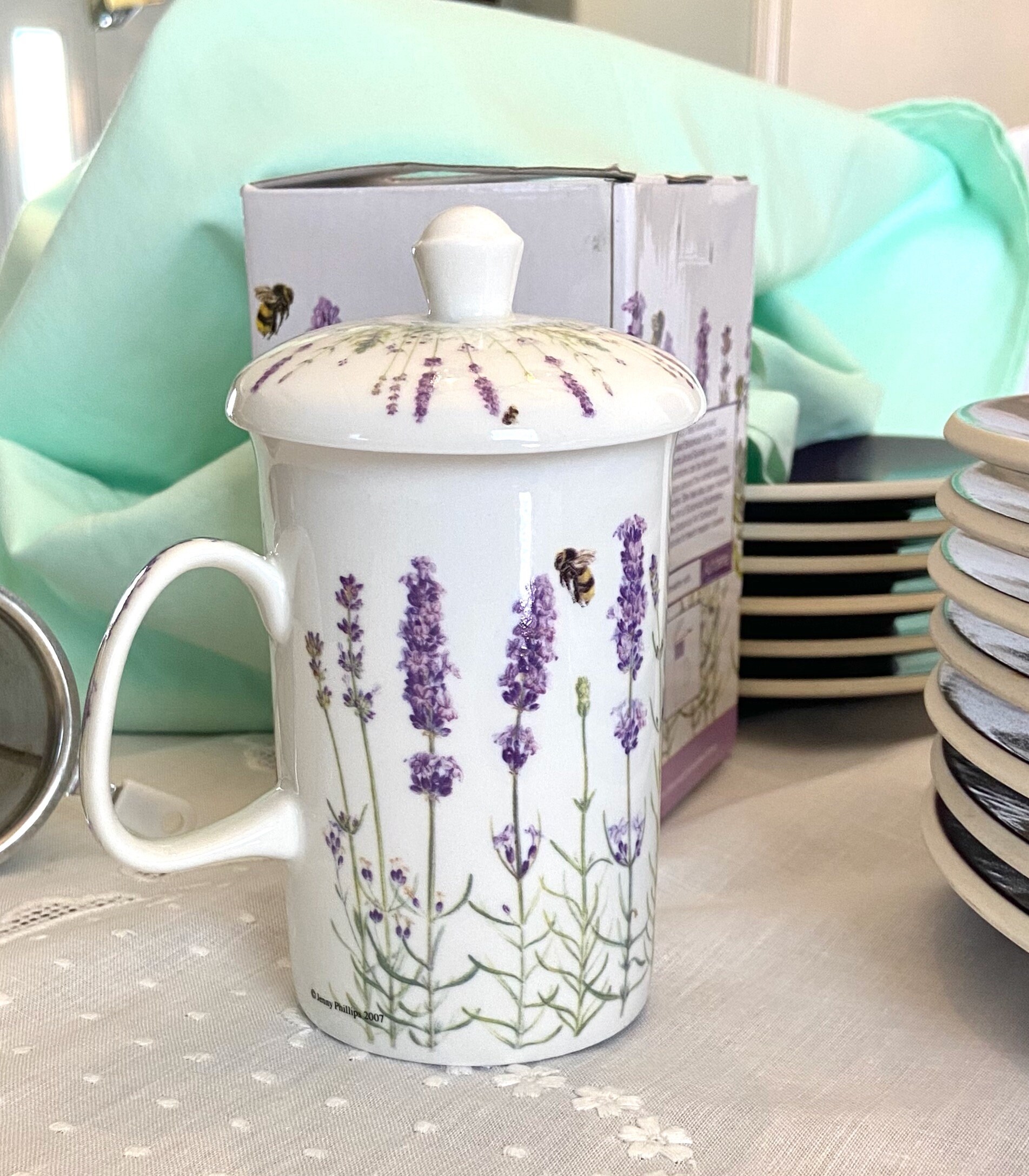 Lavender field ハンドメイド アウフィットセット 3点 3 Piece Gift Set by Lavender Fields: Mug + Lid + Infuser; Ashdene