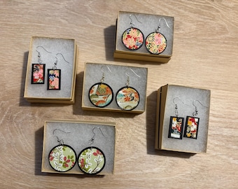 Up-cycled Handmade Earrings with Japanese Floral Origami Papers