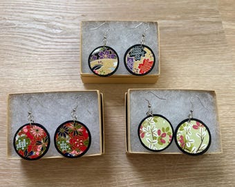 Round Up-cycled Handmade Earrings with Japanese Floral Origami Papers