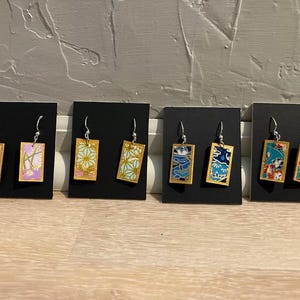 Handmade Paper Earrings, Japanese paper, recycled, upcycled, no waste jewelry, re-use jewelry, reclaimed paper, origami paper, paper scrap