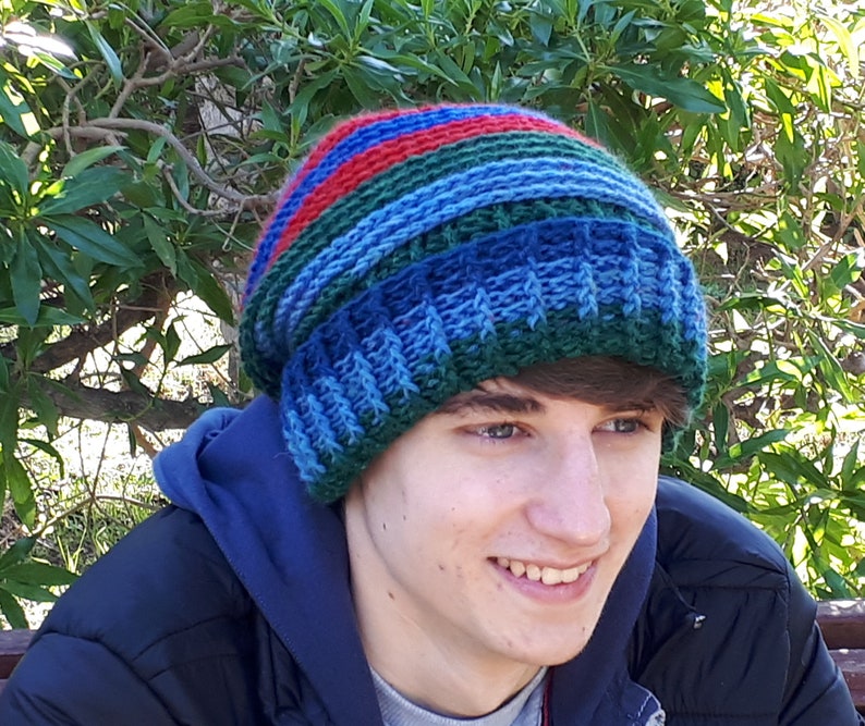 Man/'s wool cap multicolored cap unisex cap Rasta cap crochet cap