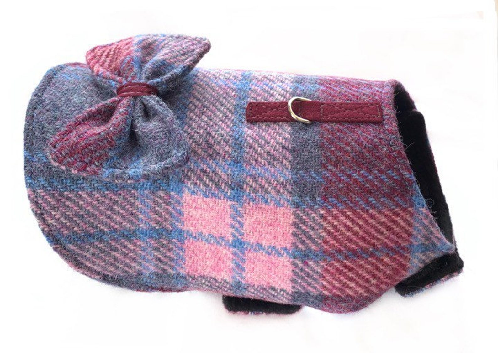 Dog Coat Harris Tweed Wool Pink/burgundy Tartan Toy / Small / Etsy