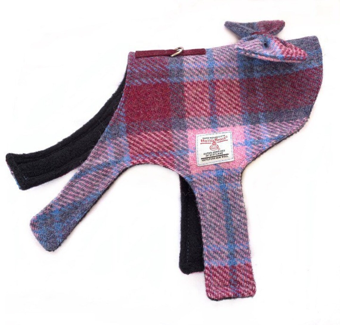 Dog Coat Harris Tweed Wool Pink/Burgundy Tartan Toy / Small / Etsy