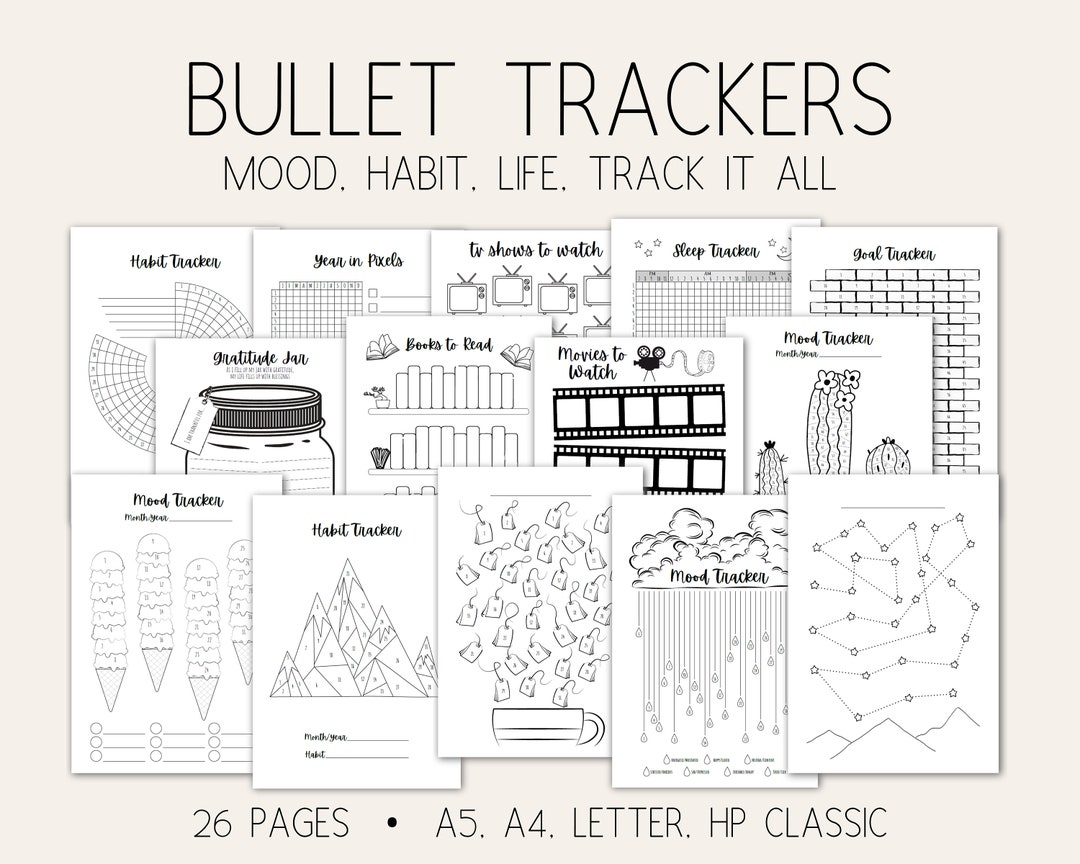 Journal Trackers Bundle, Printable Bujo Inserts, Printable Habit ...