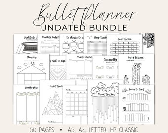 Bullet Journal Printables, Bullet Journal Bundle, Trackers, Printable Bujo Inserts, Weekly Spread, Bujo Templates,  A4 A5 Letter HP Classic