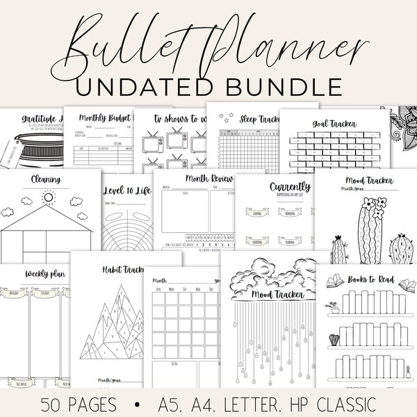 Bullet Journal Printables, Bullet Journal Bundle, Trackers, Printable Bujo Inserts, Weekly Spread, Bujo Templates,  A4 A5 Letter HP Classic