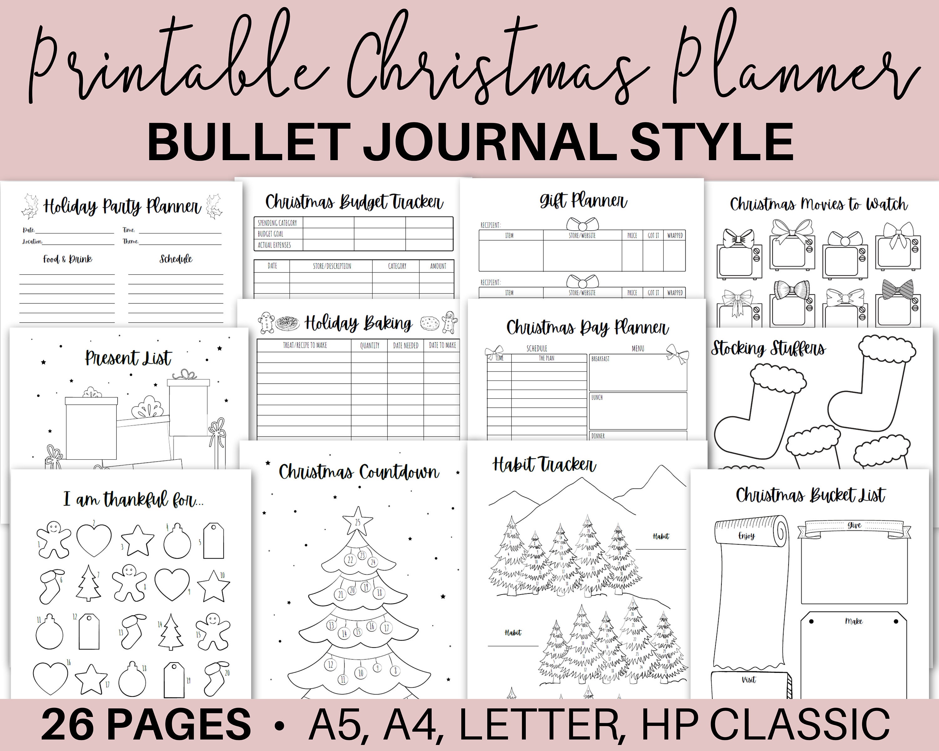 Bujo 2022 Christmas Planner Printables Christmas Bullet Journal Planner Printables Gift Tracker | Etsy