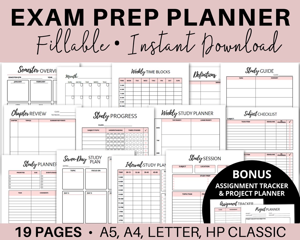 Student Exam Prep Kit Printable Exam Planner HP College Exam - Etsy