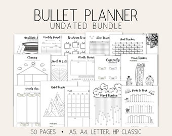 Imprimibles Bullet Planner, Paquete Dot Grid Journal, Rastreadores, Inserciones Bujo imprimibles, Difusión semanal, Plantillas Bujo