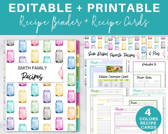 Editable Recipe Binder  Printable Recipe Cards PDF / Recipe