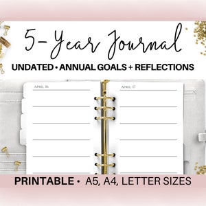 5 Year Journal - Diary - Notebook, One Line a Day Five Year Memory Book, Yearly Memory Journal, 5-Year Undated Planner