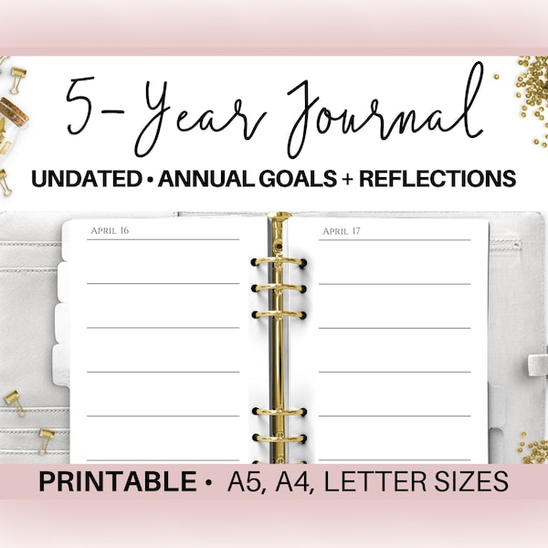 5 Year Journal - Diary - Notebook, One Line a Day Five Year Memory Book, Yearly Memory Journal, 5-Year Undated Planner