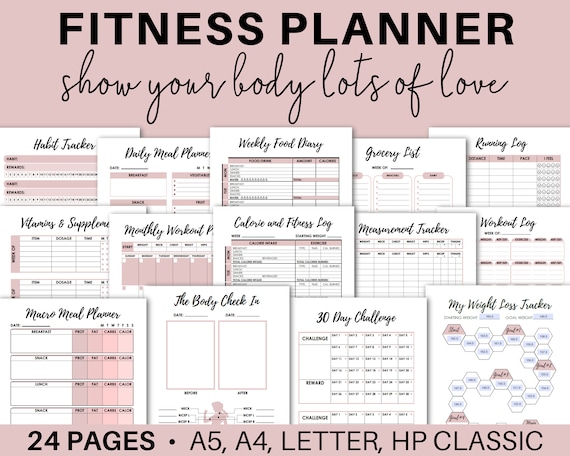 Fitness Planner Bundle Diet Log Food Diary Printable Weight Etsy