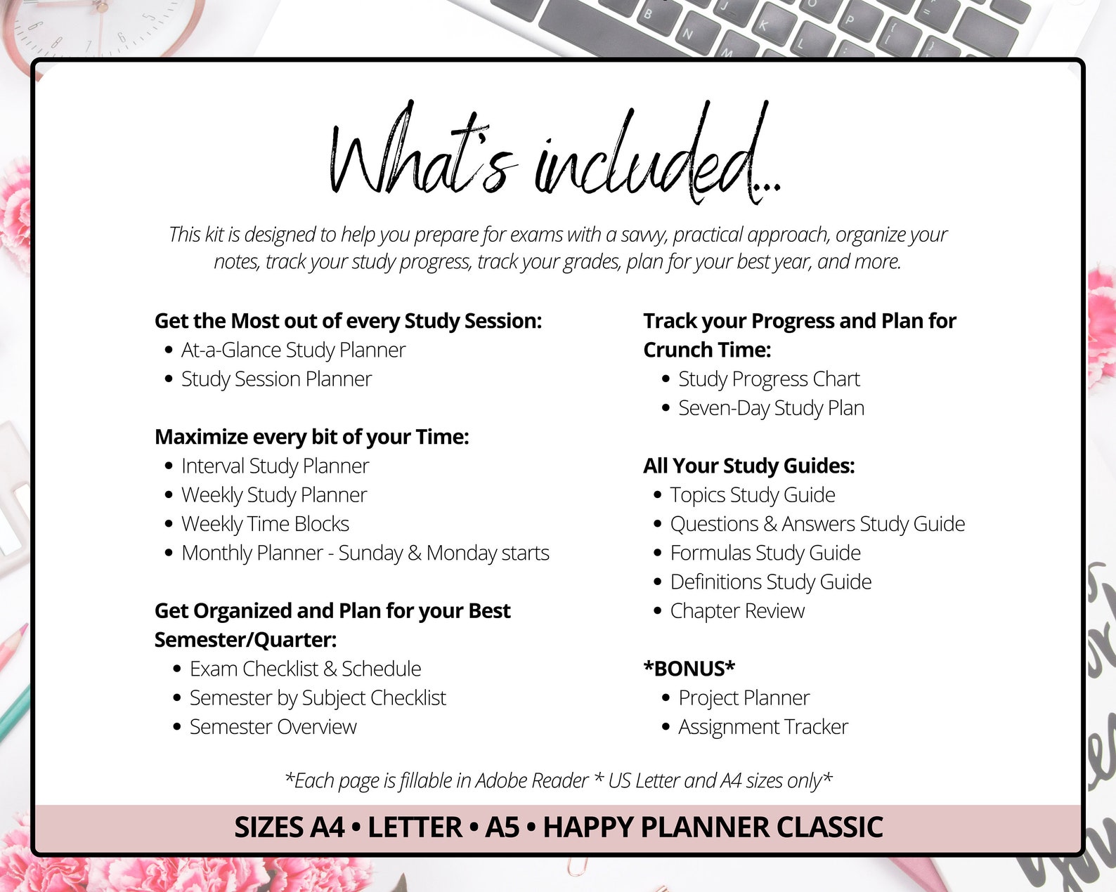 Student Exam Prep Kit, Printable Exam Planner, HP College Exam Study ...