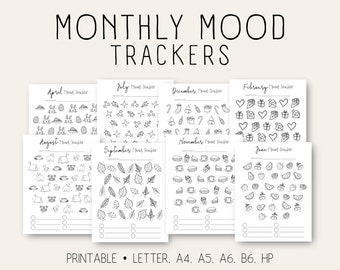 Monatliches Bullet Journal Mood Trackers Bundle, druckbare Bujo Einsätze