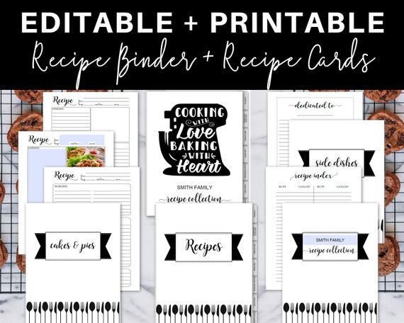 Editable Recipe Binder  Printable Recipe Cards PDF  / Recipe