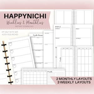 Happynichi Inserts, Printable Fauxbonichi Weekly Inserts, Monthly Calendar, Half Sheet Happy Planner, Skinny Planner, WO2P, MO2P Templates