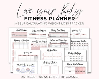 Fitness Planner Bundle: Weight Loss Tracker, Food Diary (Digital Download)