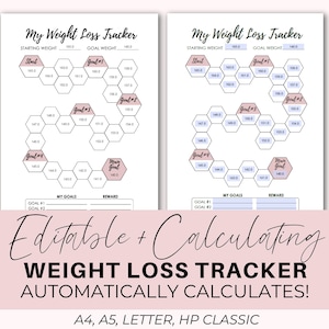 Weight Loss Tracker Printable: Editable Auto-Populate Chart (A5, Letter, HP Classic) (PDF)