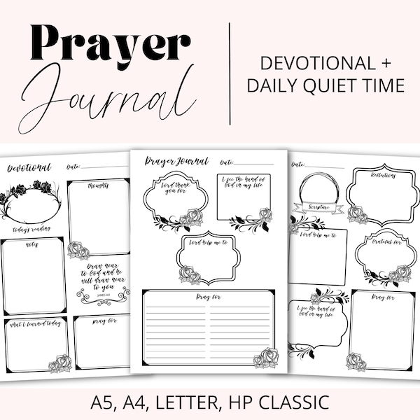 Prayer Journal Printable, Printable Devotions, Daily Quiet Time with God, Bible Study, Devotional, Prayer List, Printable  Scripture Reading