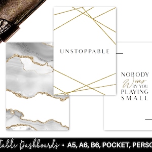 Printable Planner Dashboards, A5, A6, B6, Personal, Pocket Size Dashboards, Unstoppable, Girl Boss Lady Boss, Strong Female, Dream Big