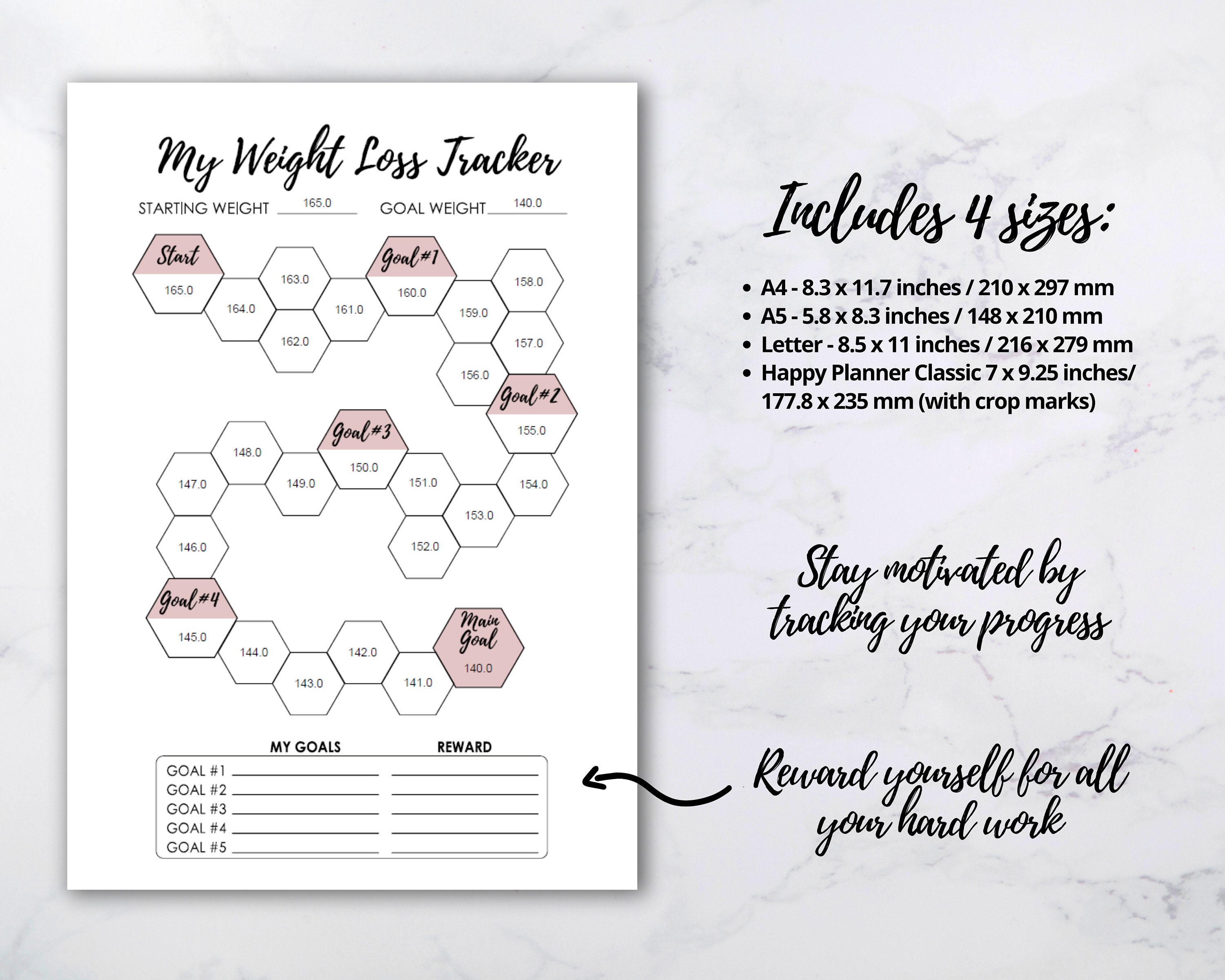 Weight Loss Tracker Printable: Editable Auto-populate Chart (A5, Letter ...