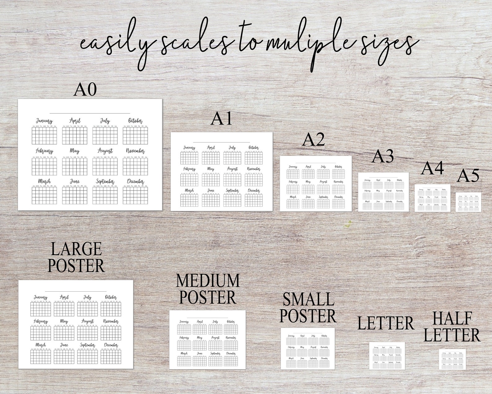 Reusable Printable Wall Calendar, Giant A1 Calligraphy Wall Calendar ...