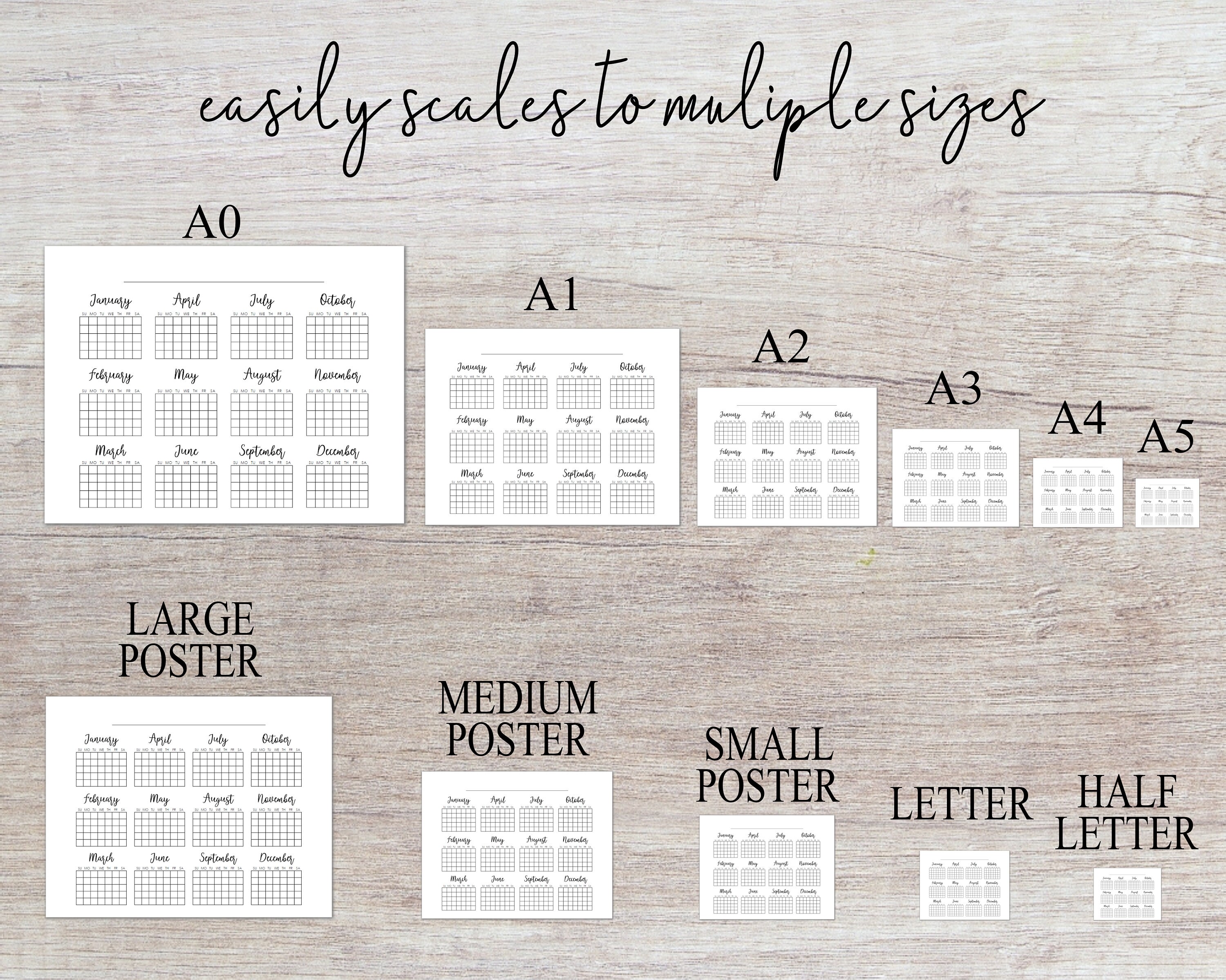 Reusable Printable Wall Calendar, Giant A1 Calligraphy Wall Calendar ...