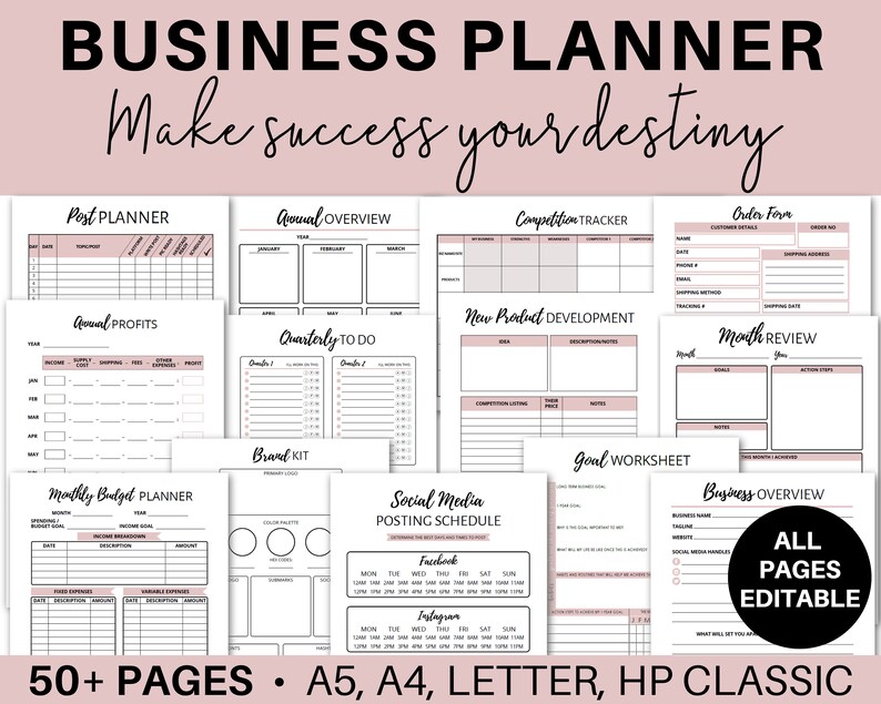 Editable Business Planner Printable PDF,  Small Business Owner Planning Bundle, Etsy Business Organizer, Home Business Management 