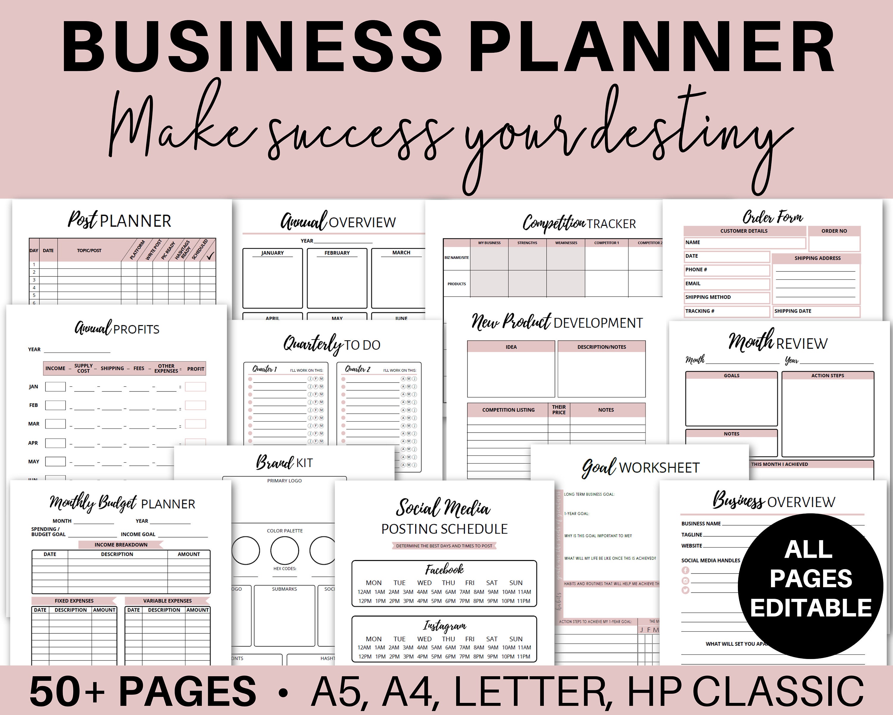 Editable Business Planner Printable PDF Small Business Owner Etsy