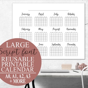Reusable Printable Wall Calendar, Giant A1 Calligraphy Wall Calendar ...