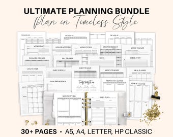A5 Life Planner Bundle, Printable Daily Planner Pages, Filofax A5 planner inserts, Mo2p, Wo2p, A4, Letter Size, Mom Planner, Weekly Planning