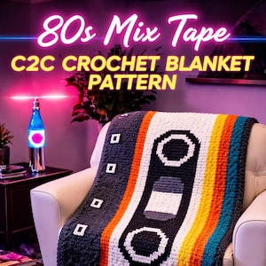 C2C Crochet 80s Mix Tape Pattern PDF, Retro Cassette Blanket Graphghan, Vintage 80s Afghan, Pixel Crochet Blanket, Instant Download