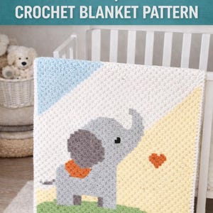 Couverture pour bébé éléphant, motif au crochet C2C, graphique pour chambre d'enfant (téléchargement numérique)