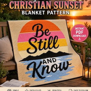 Schema PDF per coperta all'uncinetto "Be Still and Know" / Coperta cristiana al tramonto / Coperta all'uncinetto ispirata alla fede / Download digitale