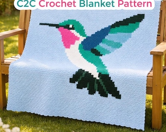 Hummingbird C2C Crochet Blanket Pattern, Bird Graphgan PDF (Digital Download)