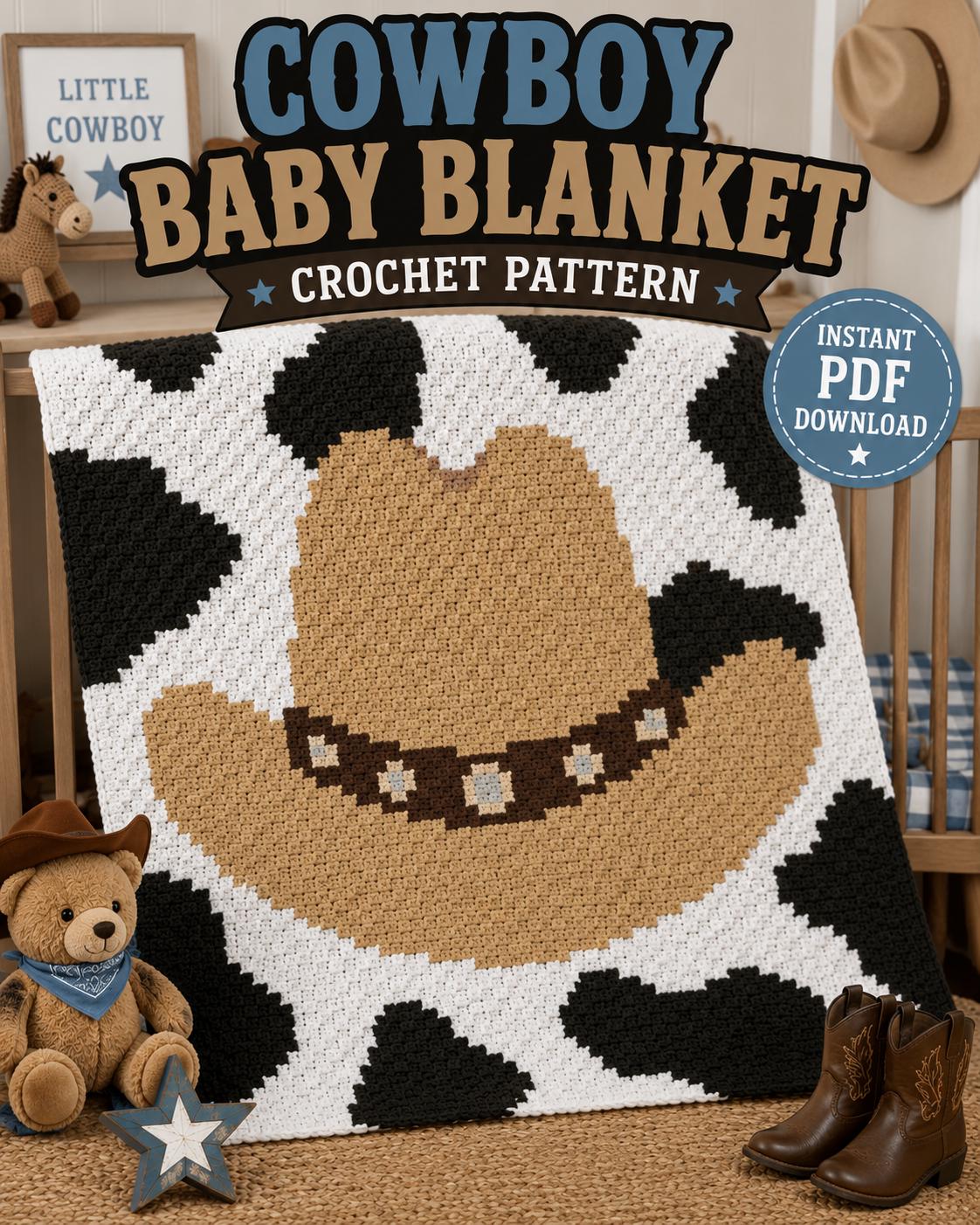 26 Cowboy Hat Crochet Patterns for Western-Inspired Hats, Miniatures, and Giftable Makes 16 Cowboy Baby Blanket C2C