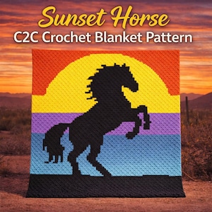Horse Sunset Crochet Blanket Pattern | C2C Western Afghan (Digital Download)